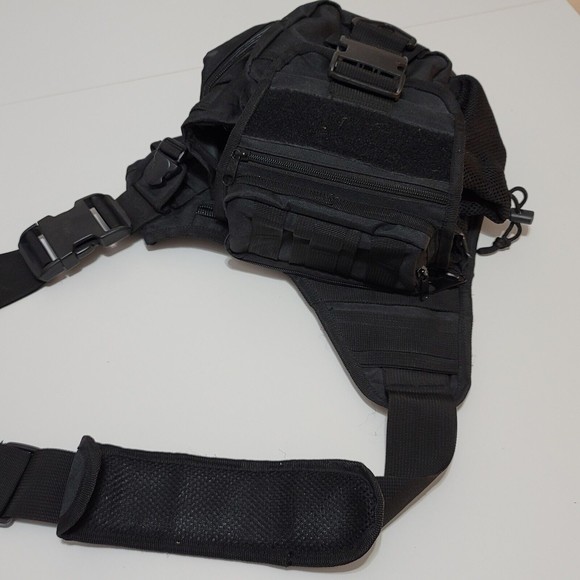 Tactical MOLLE Hipster Sling Cross Body Bag Conceal Messenger Black Travel Pack - Picture 2 of 11